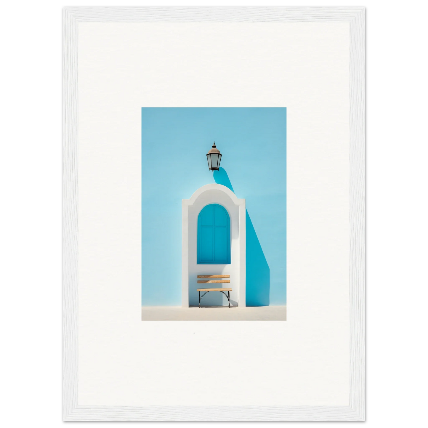 White arched doorway with lantern in Ethereal Mediterranean Pause framed wall art