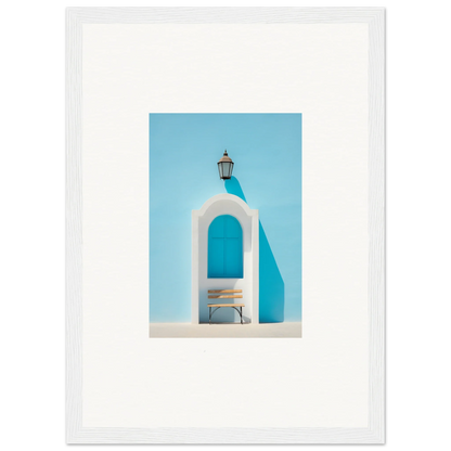 White arched doorway with lantern in Ethereal Mediterranean Pause framed wall art