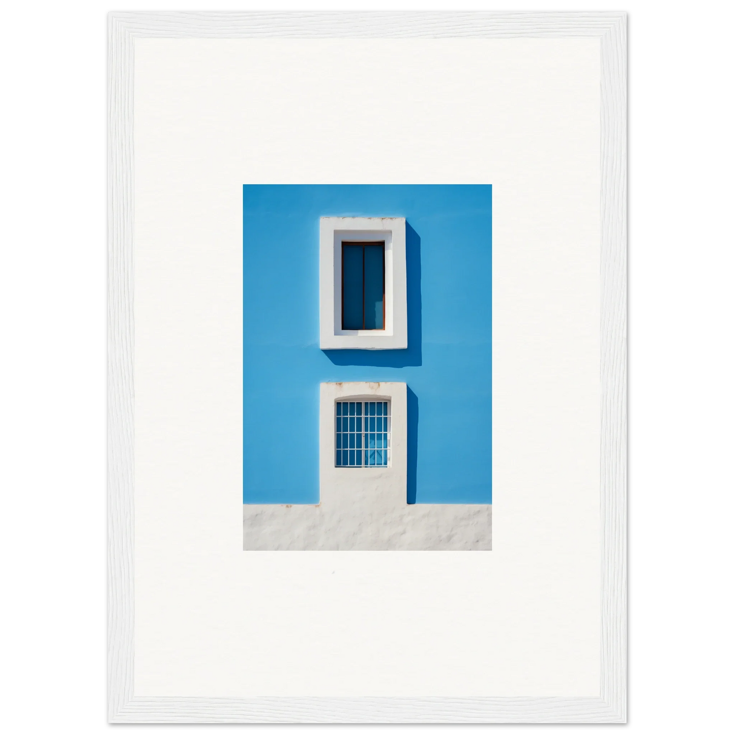 Blue wall with white-framed window and barred door from Isles Encompassed Vista art