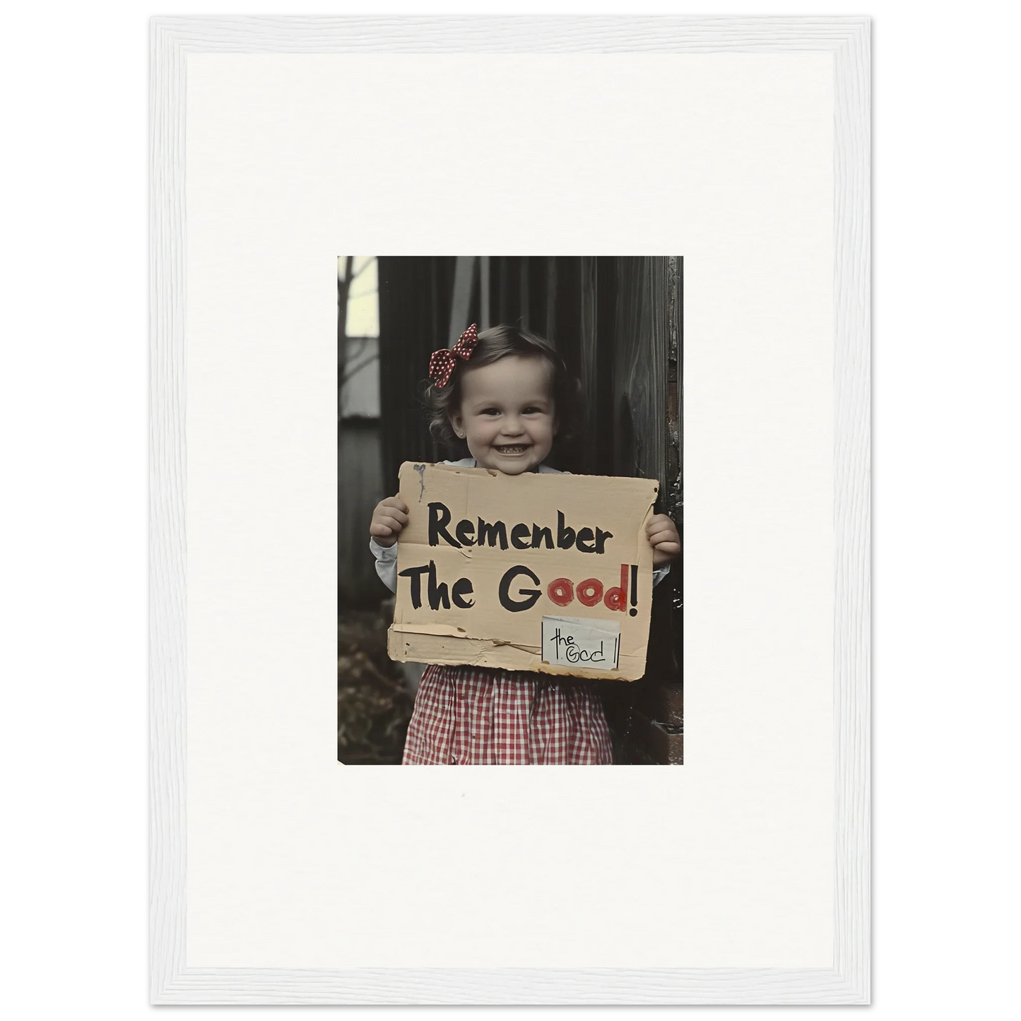 Handwritten Remember The Good sign in premium framed wall art for Smiles Forlornly Singing