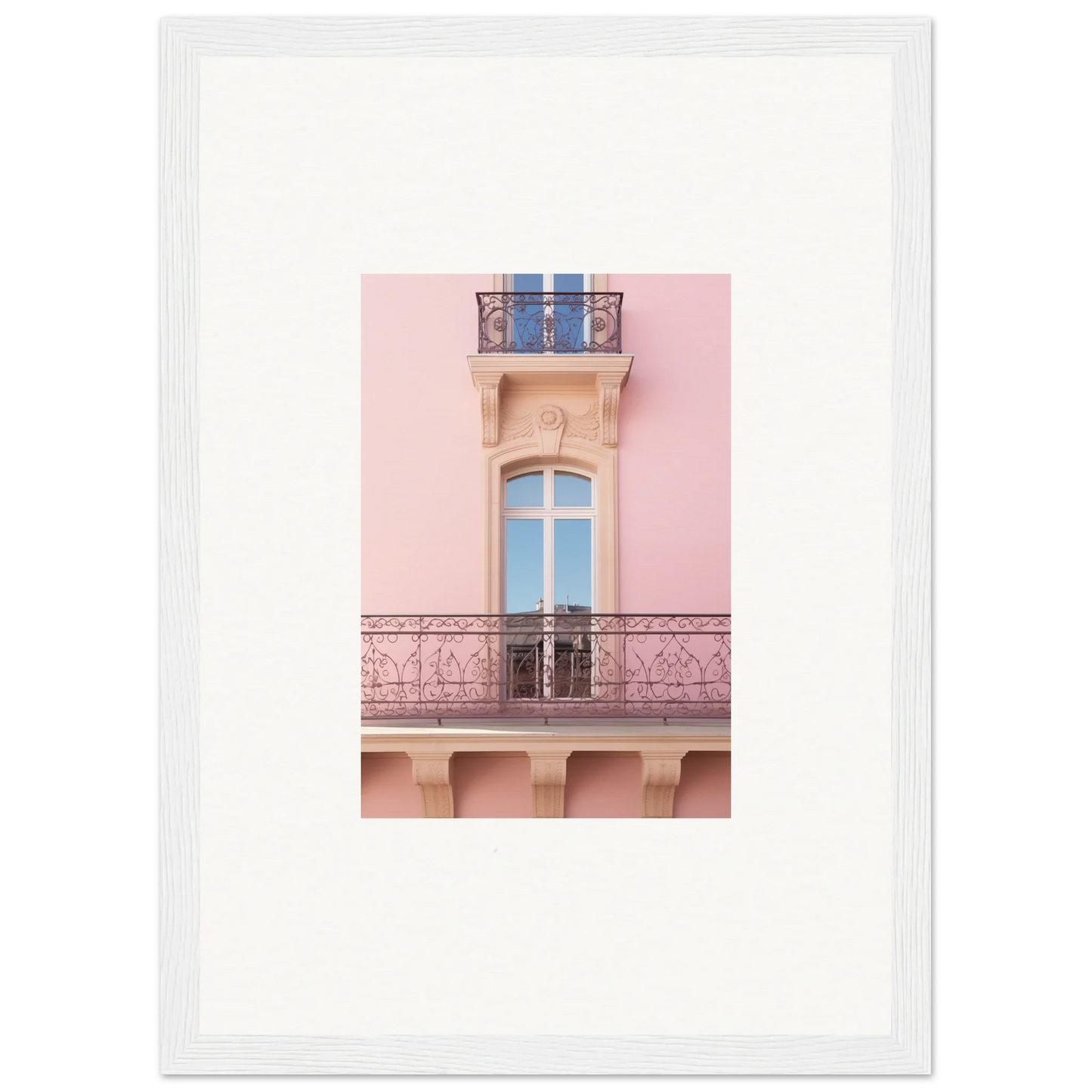 Elegant pink balcony with ornate railings in Dusky Dream Balustrade wall art