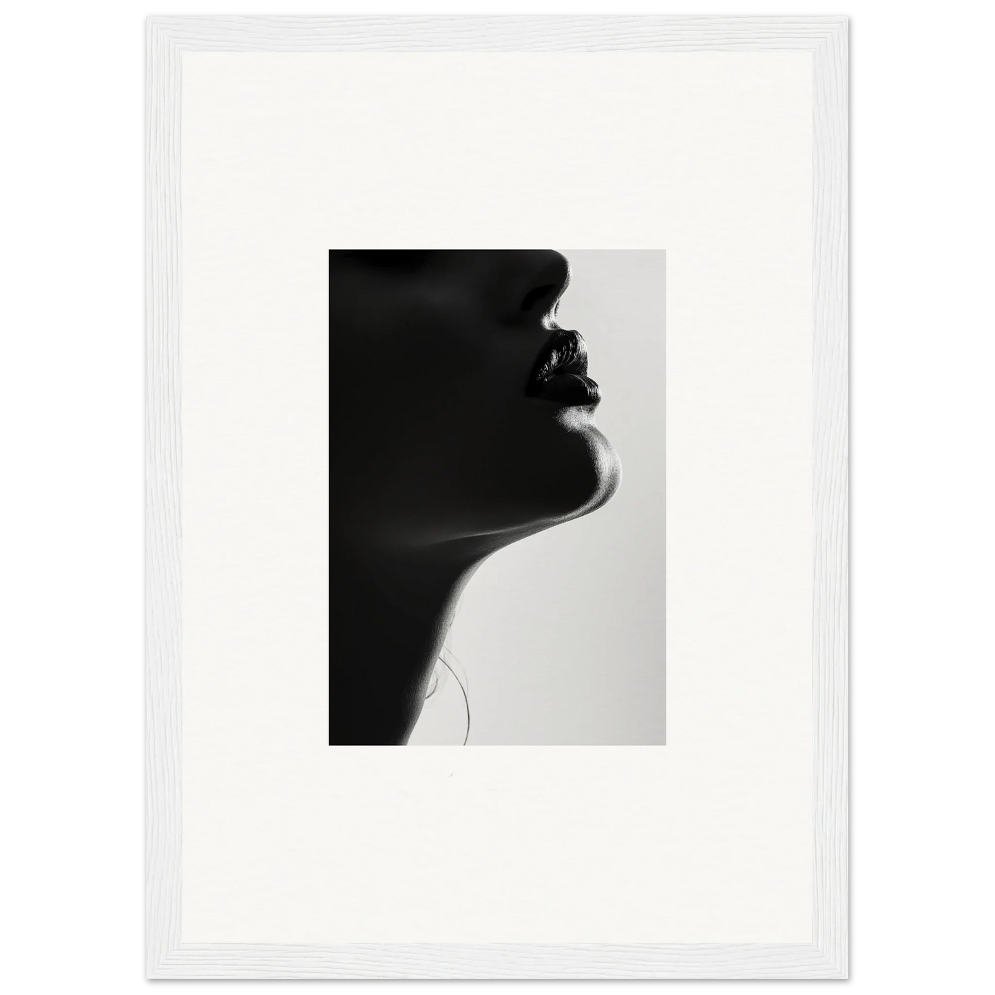 Black and white silhouette profile highlighting neck and jawline for Shadowed Whisper Immanence