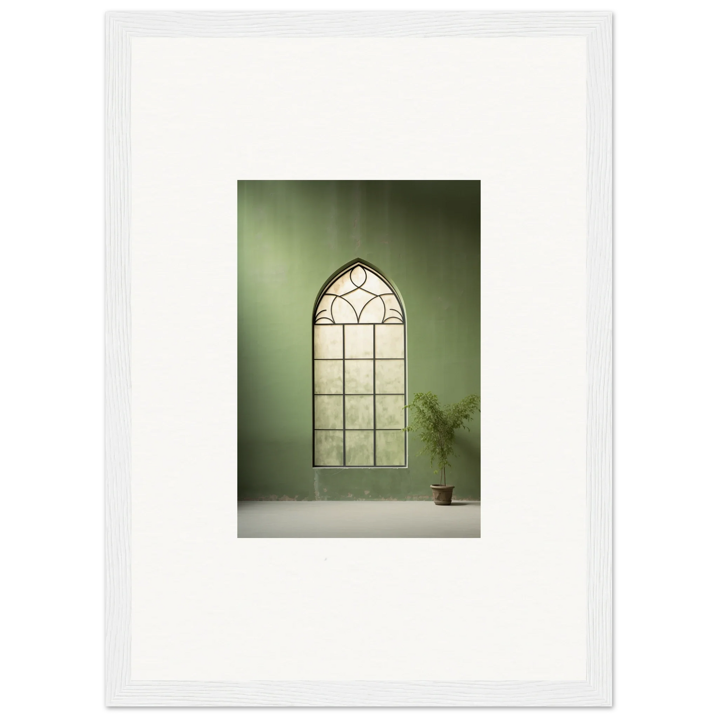 Gothic arched window with decorative leaded glass in Green Crescent special edition art™