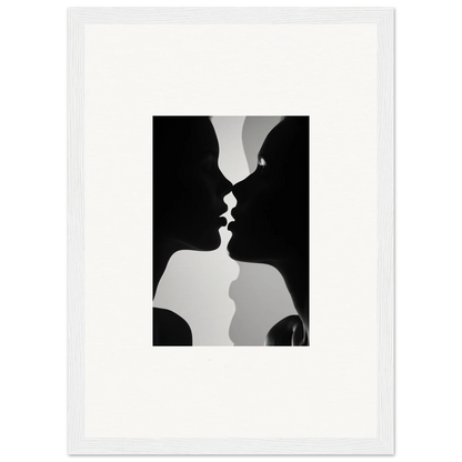 Black and white silhouette of two profiles about to kiss in Nouveau Love Symphony art