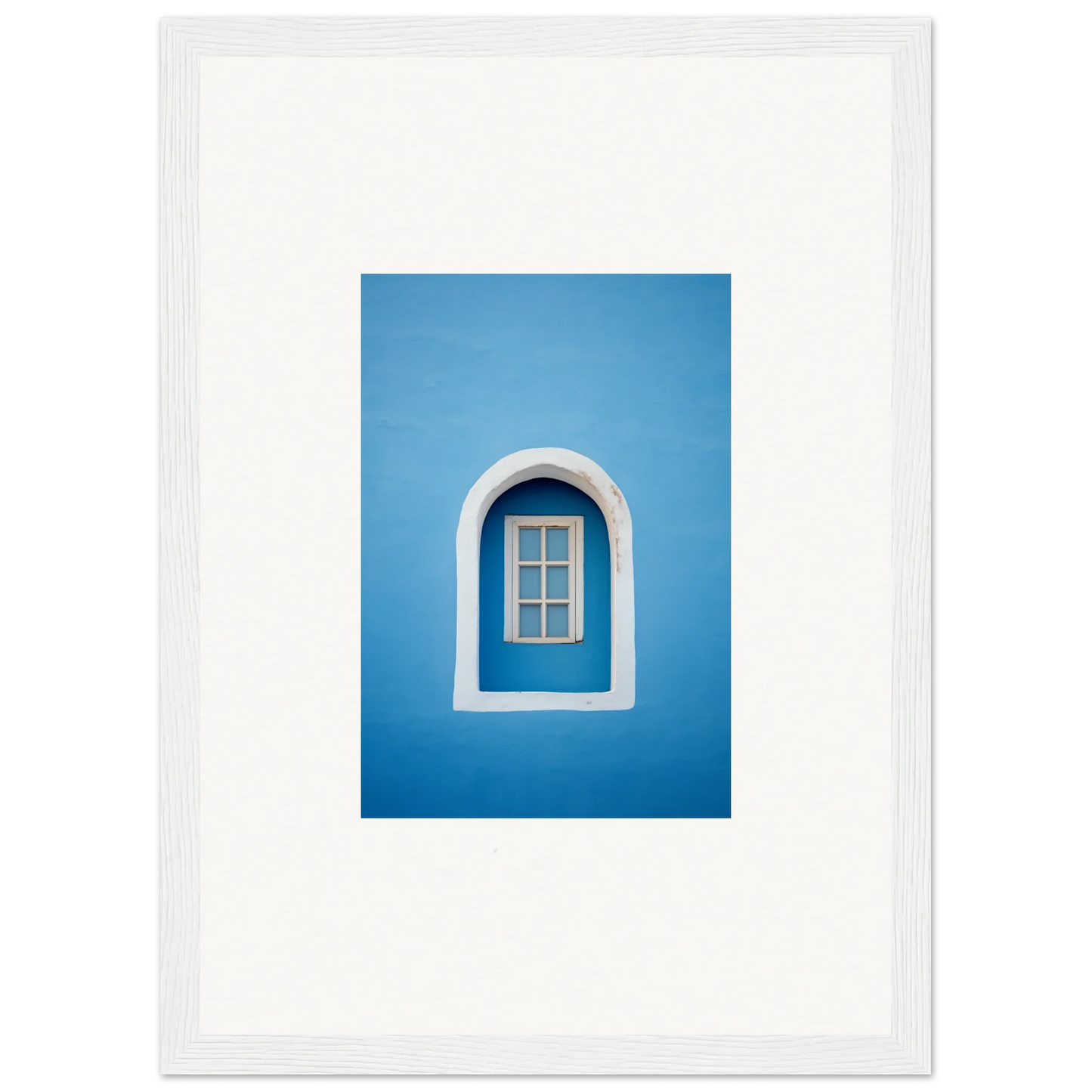 Arched window with white trim on a blue wall in Whispers Sky Mosaic special edition art™