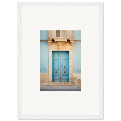 Light blue wooden door with ornate stone trim for the Ephemeral Dreamscape Doorway