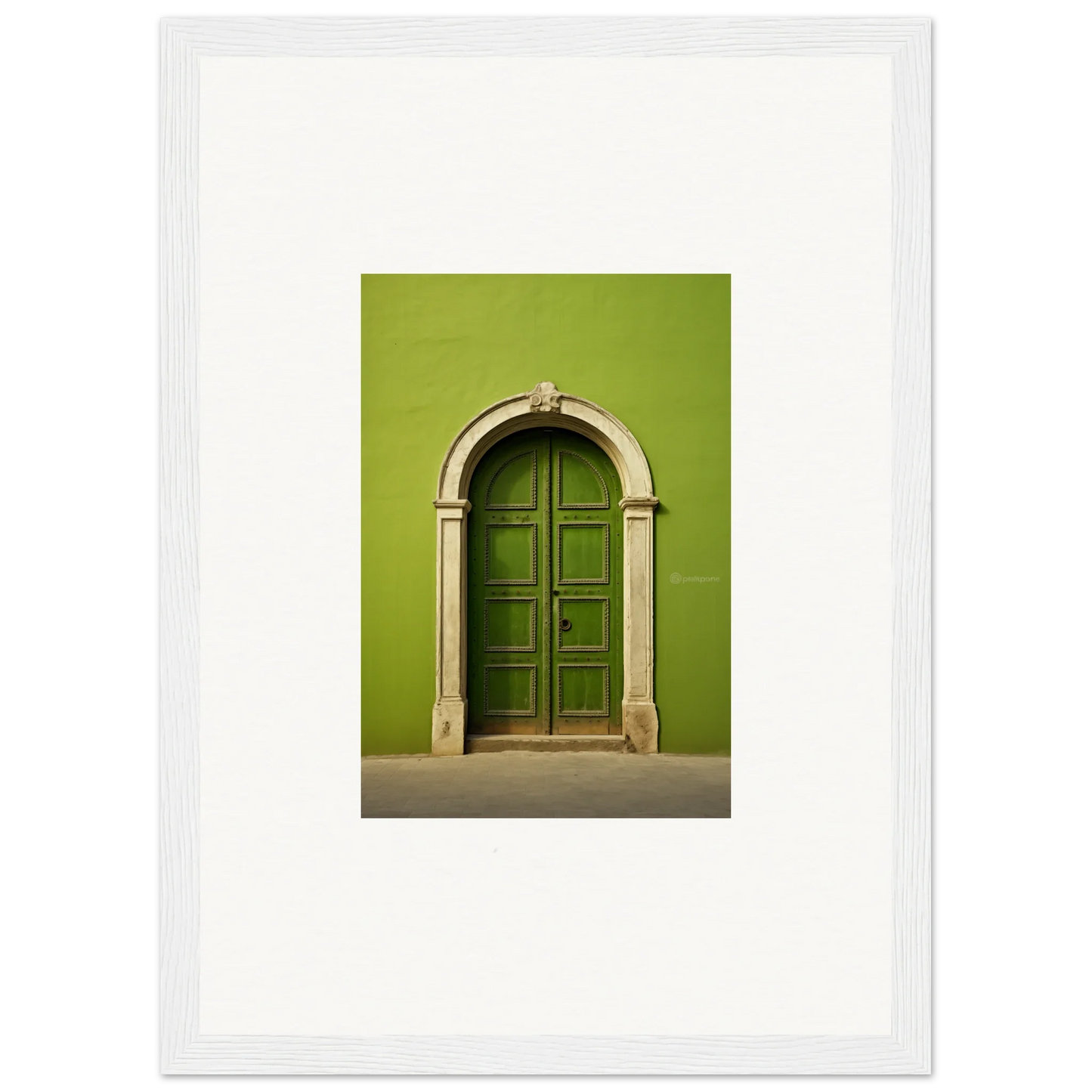 Green arched door with stone trim in Vert Barcode Reverie Special Edition Art™