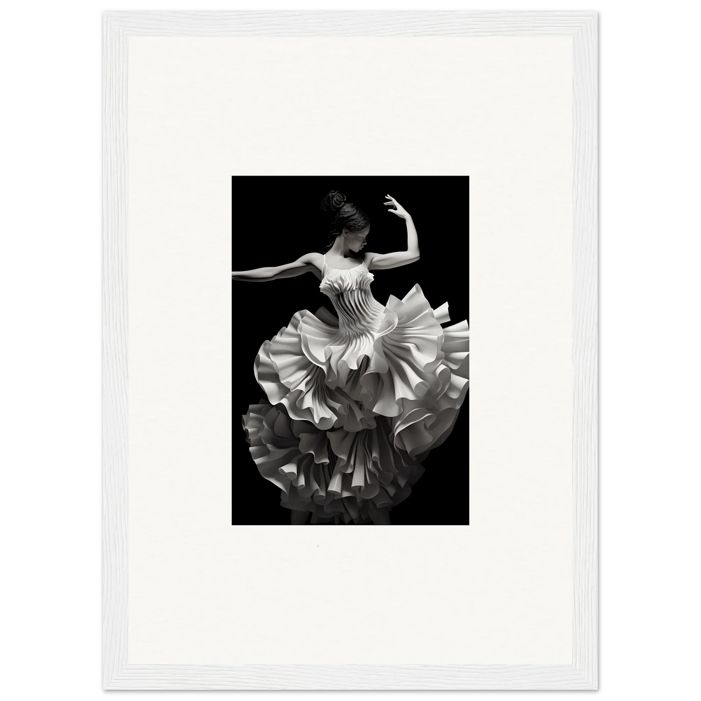 Dancer in ruffled dress twirling, showcasing Tangled Luminous Laces special edition art™