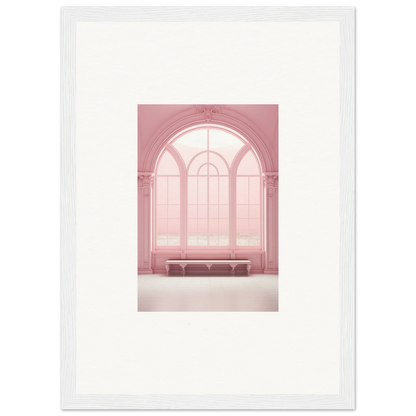 Arched window with soft pink panes in Solitude’s Rosy Asana framed wall art