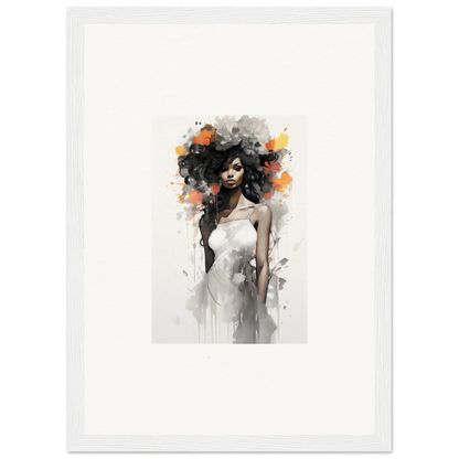 Watercolor portrait of flowing dark hair in a white dress from Ethereal Echoes Blossoms