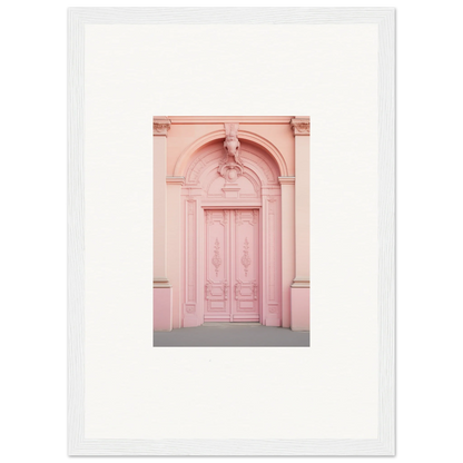 Ornate pink double door in Porphyr Pink Processions with elegant moldings and arch