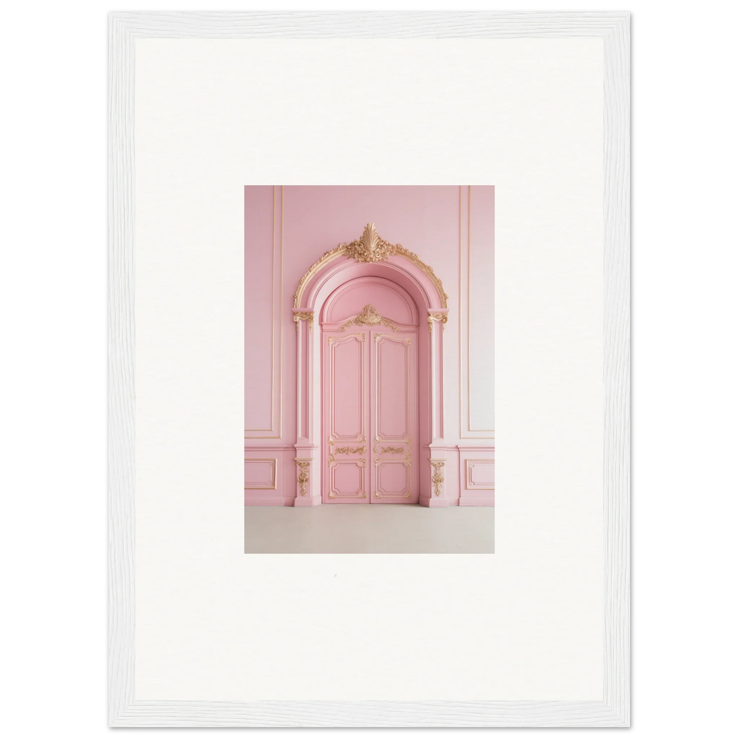 Ornate pink door with gold trim in the Paris Dreams Frame special edition art™