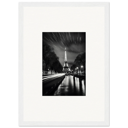 Black and white night photo of the Illuminated Eiffel Tower for Parisian Stars premium framed wall