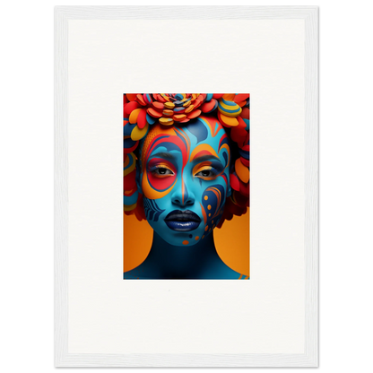 Vibrant portrait with colorful face paint for a bold wall art canvas print in room decoration