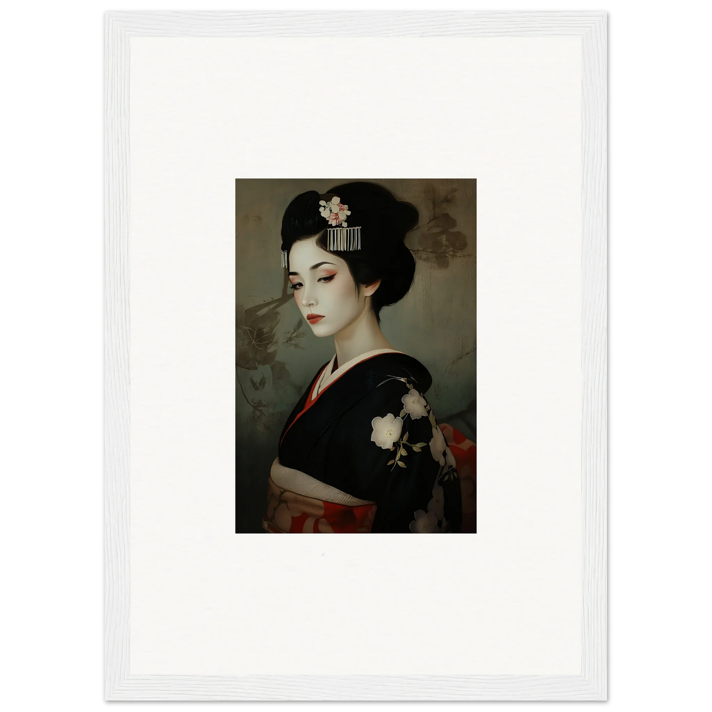 Portrait of a geisha in black kimono, part of Cherry Dream Surrealism art