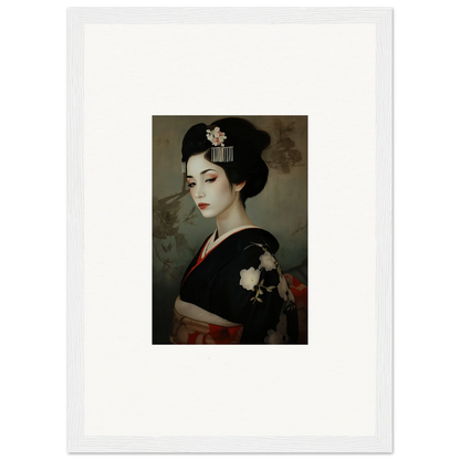 Portrait of a geisha in black kimono, part of Cherry Dream Surrealism art