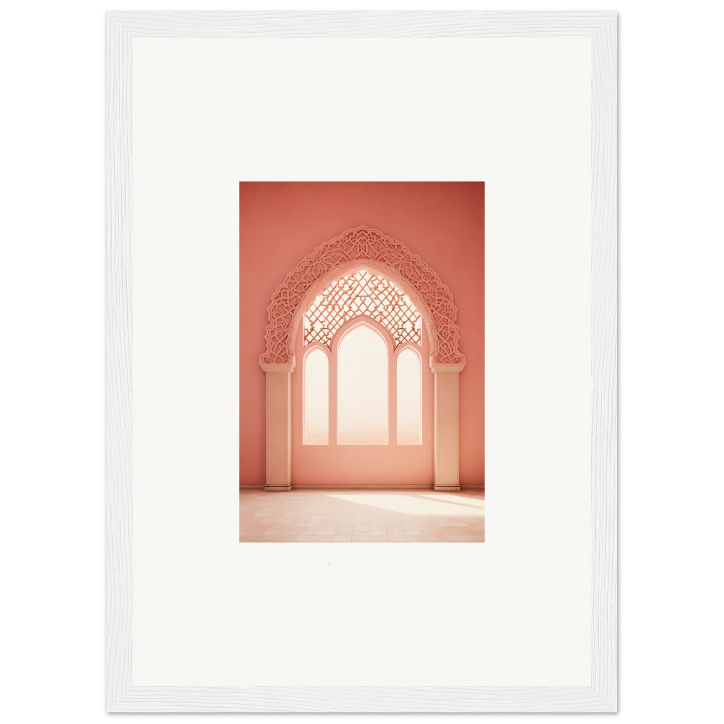 Ornate coral pink archway with Islamic patterns for Versaille Sunset Reimagined art