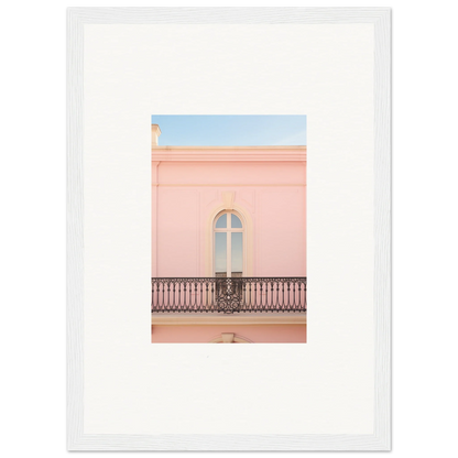 Arched window with iron balcony on Peach Tranquil Portal framed wall art