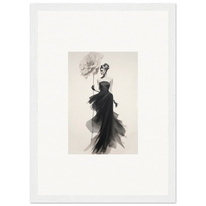 Elegant black and white fashion illustration of Opulent Reverie Lyrisans evening gown