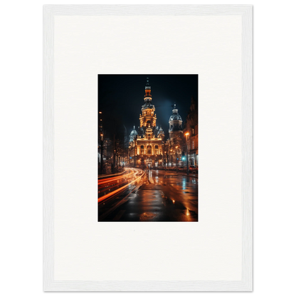 Illuminated historic church at night, featured in Midnight Highway Mirage special edition art™