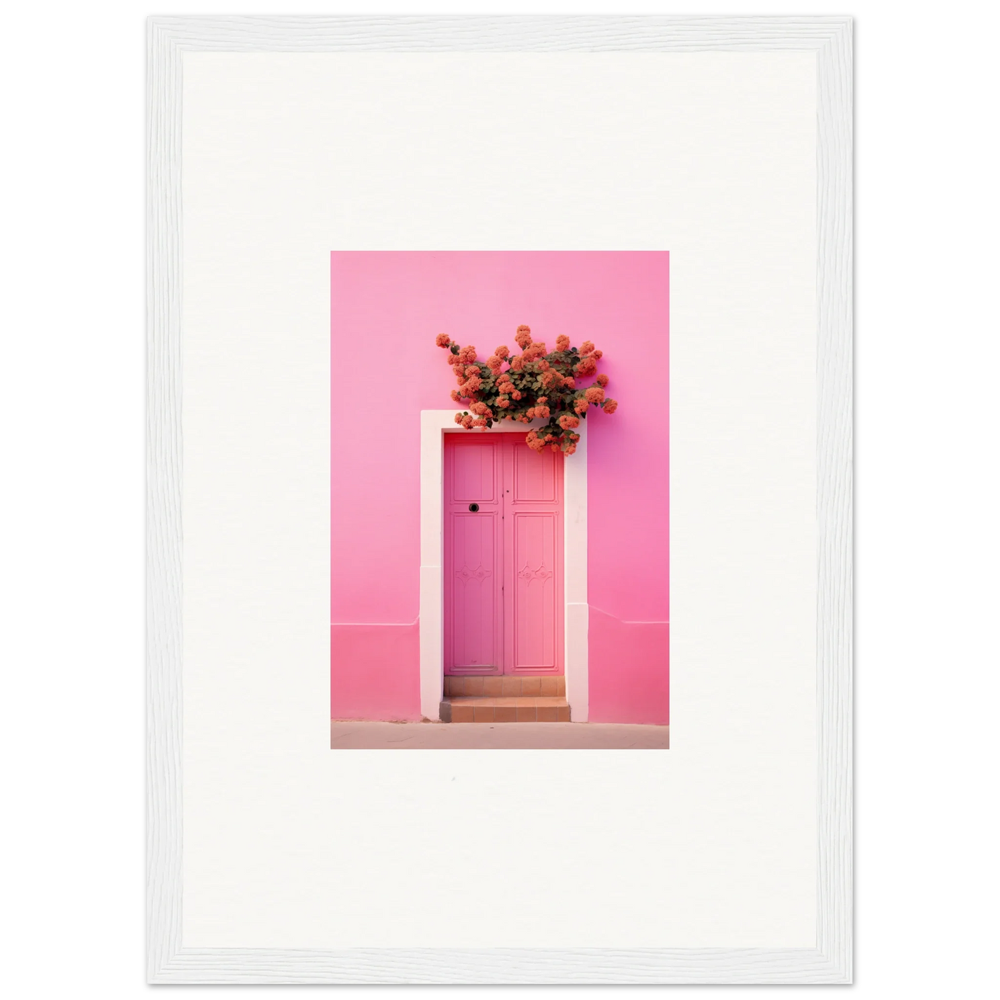 Pink door with red roses, perfect for Quantum Pink Serenade framed wall art