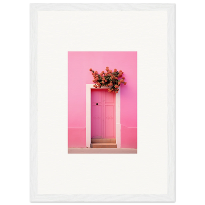 Pink door with red roses, perfect for Quantum Pink Serenade framed wall art