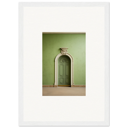 Ornate green door and carved stonework in Verdant Illusion Sphere framed wall art