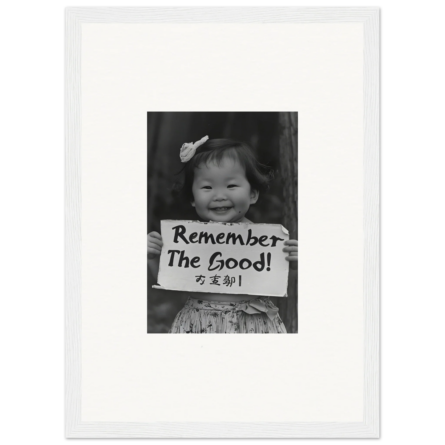 Black and white photo of Remember The Good sign for Innocent Memory Echoes art