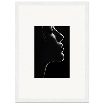 Dramatic black and white profile silhouette with rim lighting for Velvet Void Sensation framed wall art