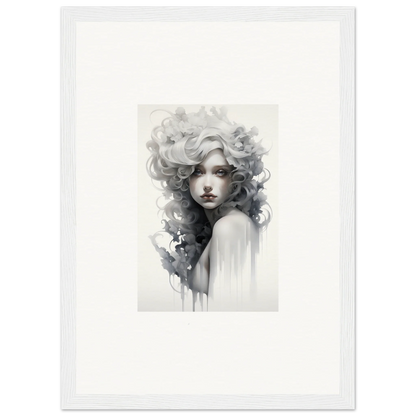 Black and white artistic portrait with flowing curls and watercolor in Visions Veil Morphling