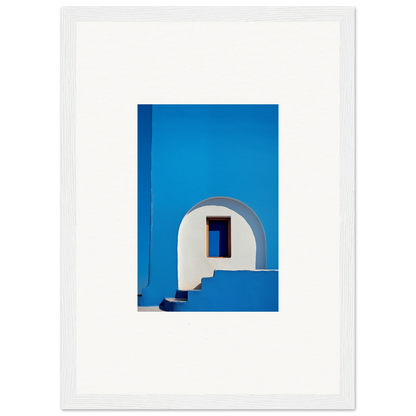 White arched doorway with a window on a blue wall in Dreams’ premium framed art