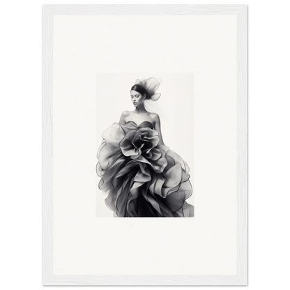 Black and white photo of flowy gown for Ephemeral Orchard Whispers special edition art™