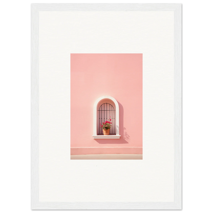 Arched window with decorative bars and potted flower on a pink wall for Sunset Silhouette Romance