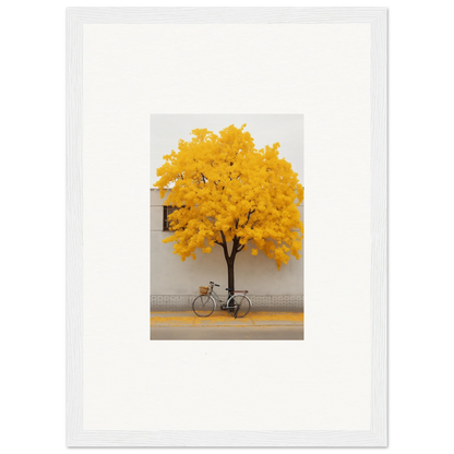 Yellow-leaved tree with a bicycle, perfect for Lemonade Gaze Reverie framed wall art