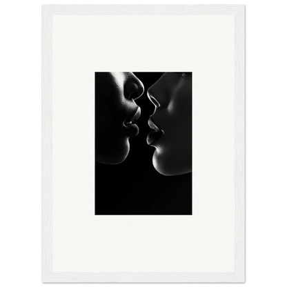 Silhouetted profiles in an intimate moment, part of Midnight Kiss Darkness framed wall art