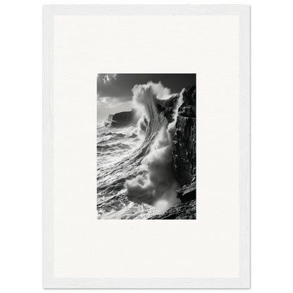 Powerful ocean wave crashing against cliffs in Tidal Curved Reality framed wall art