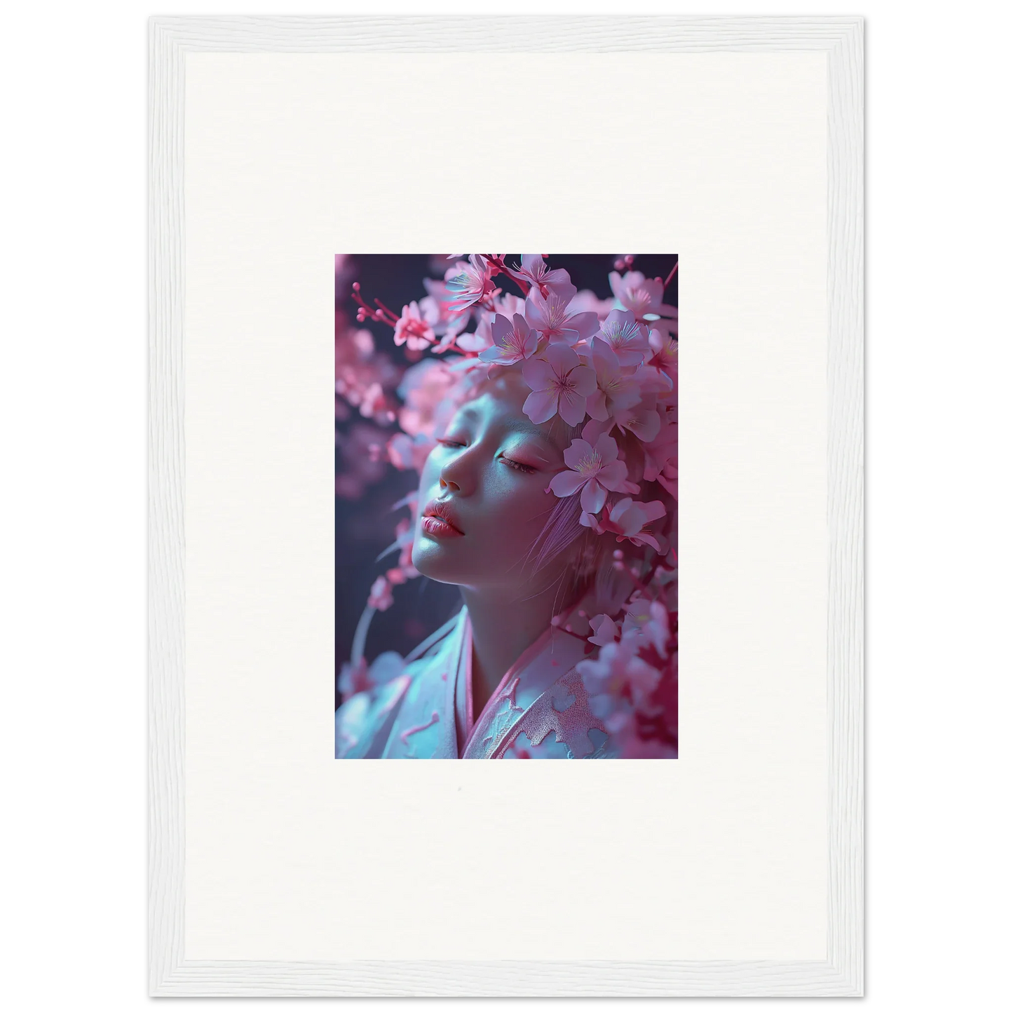 Framed canvas print of cherry blossoms, perfect for serene room decoration or wall art