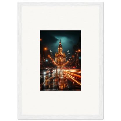 Illuminated Gothic building with traffic light trails in Radiant Urban Reverie art print