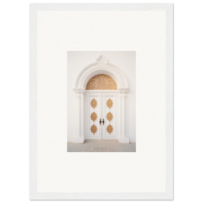 Elegant white double door with gold patterns from Gilded Mirage Passage framed wall art