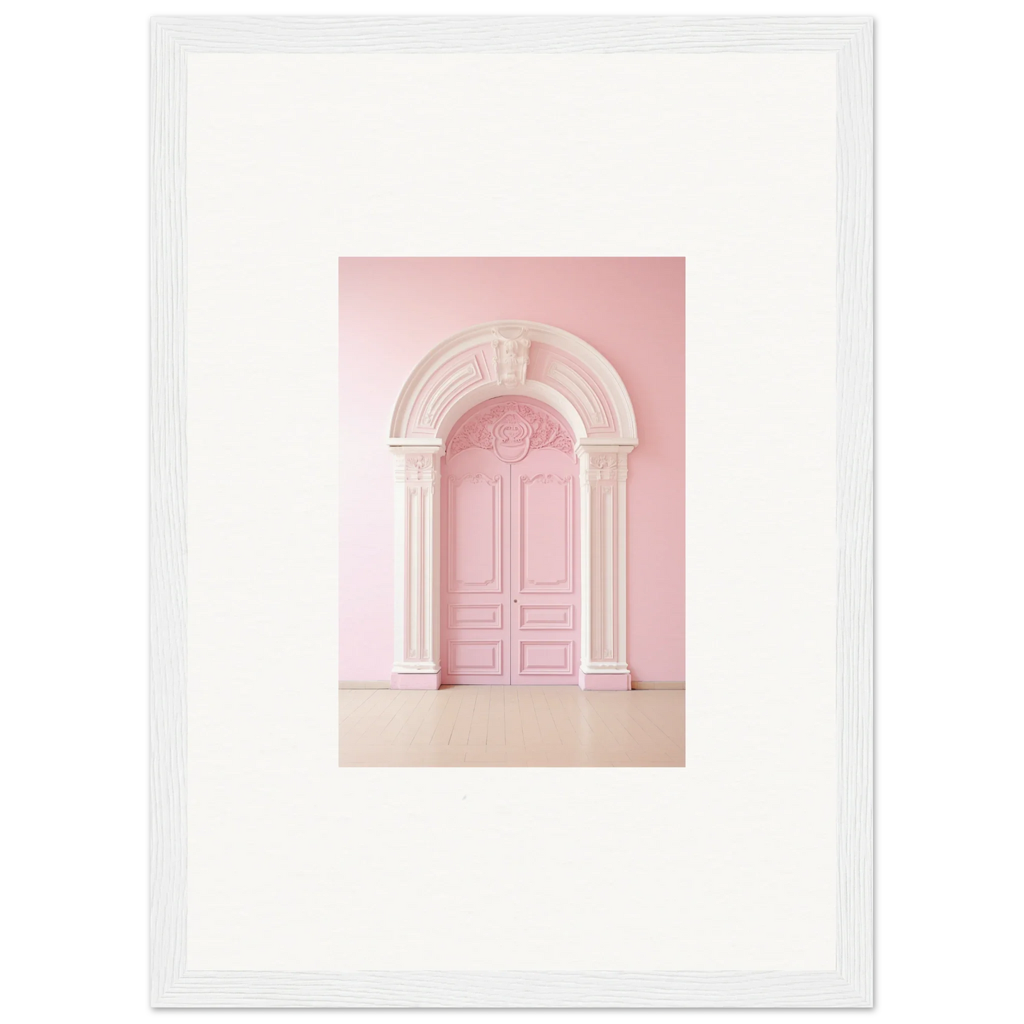 Pink arched doorway with molding in Portal Fantasies Unfurled framed wall art