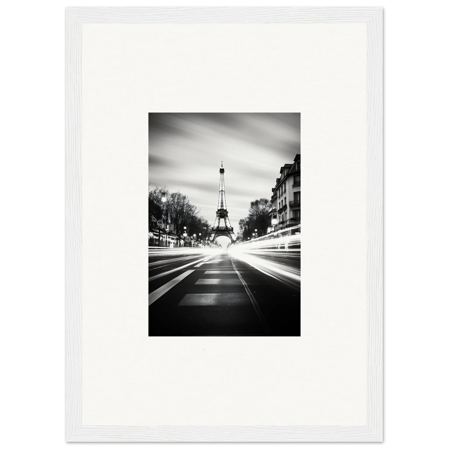 Black and white Eiffel Tower photo for Synth Wave Elysium framed wall art