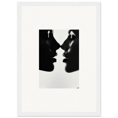 Two silhouetted profiles in a near-kiss for Eclipsing Soulcare Kisses framed wall art