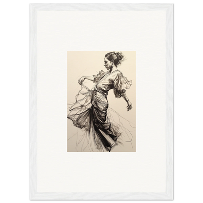 Elegant woman in flowing dress in motion from Ephemeral Ink Serenade framed wall art