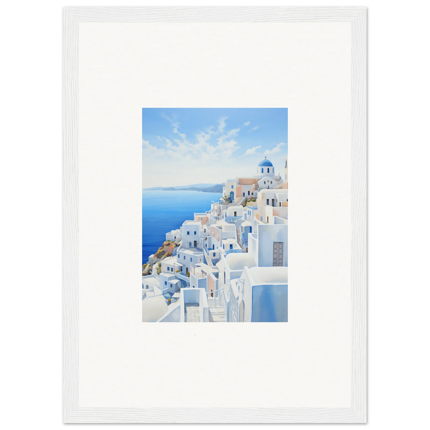 Framed wall art of Santorini’s blue domes in Elysian Horizon Vortex special edition