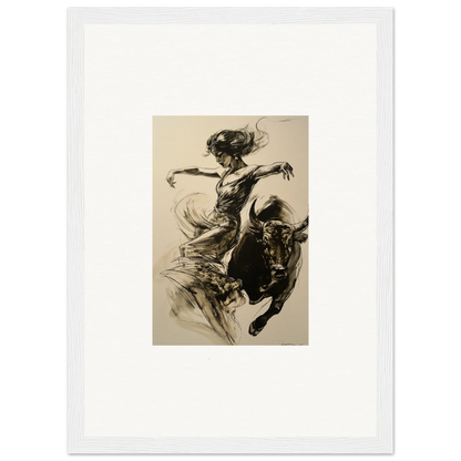 Dynamic black and white sketch of a bullfighter with a bull for Resilient Dancer Flame