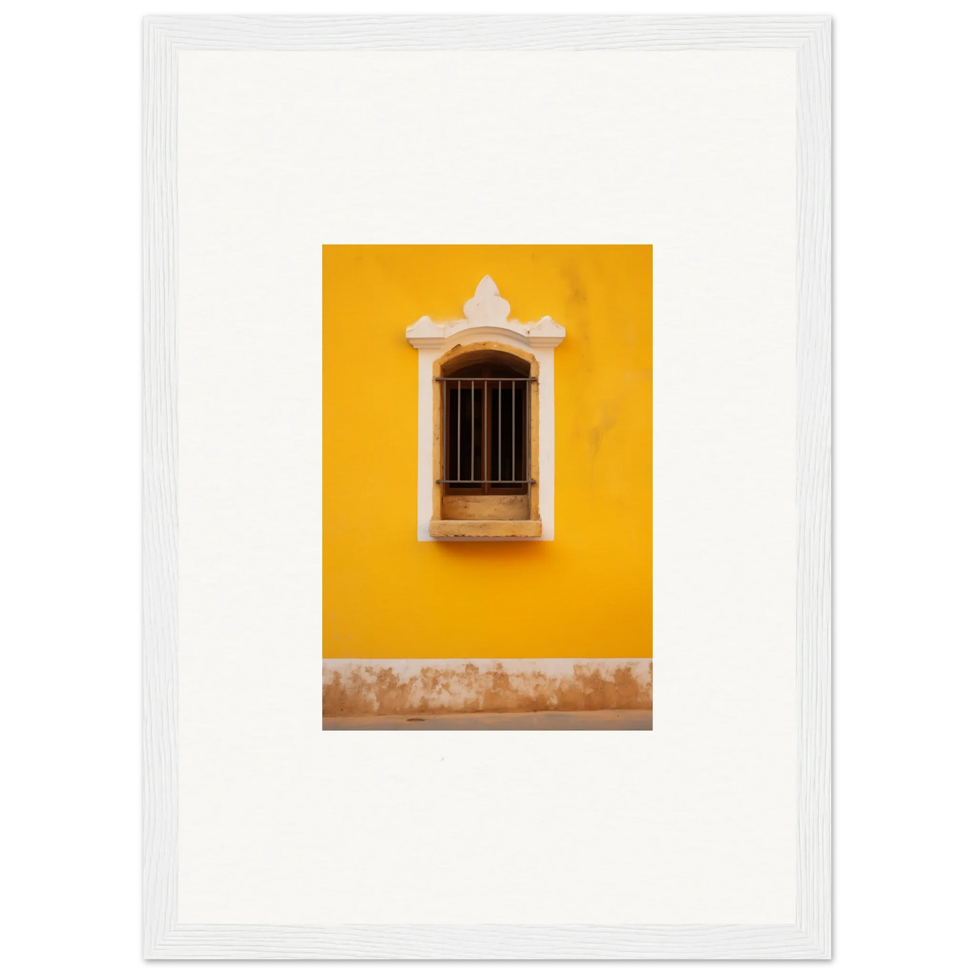 Ornate window with metal bars on a bright yellow wall of Daisy Dreamgate Portal