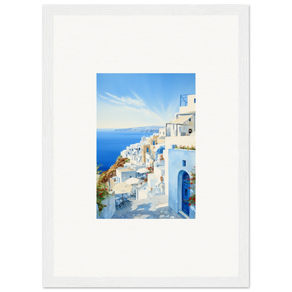 Framed photograph of Santorini’s iconic buildings in Mediterranean Serenity Remastered