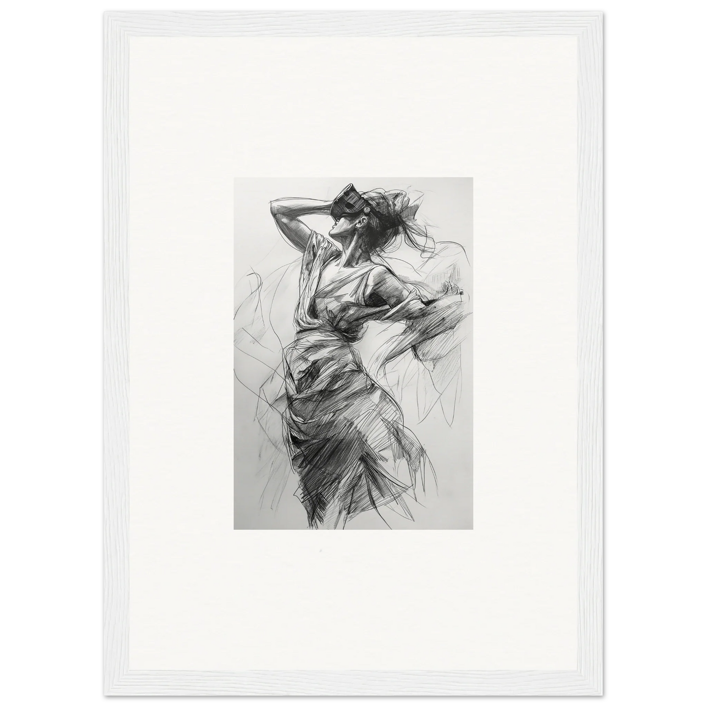 Charcoal sketch of a dynamic figure for Veiled Revisionist Muse framed wall art