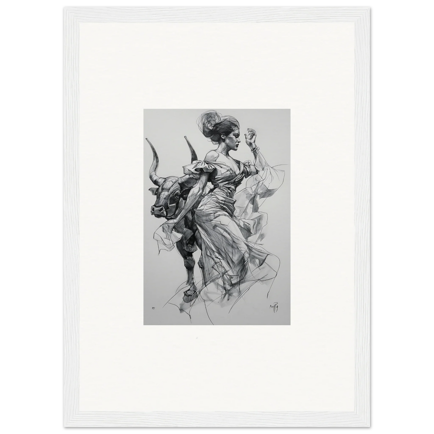 Black and white sketch of a couple dancing for Sirens Veil Matador framed wall art