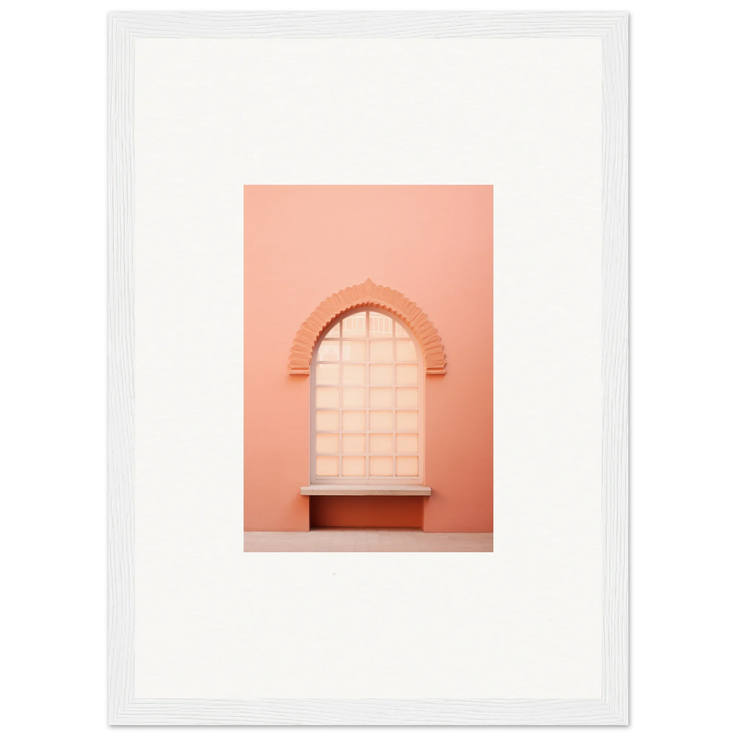 Arched window on a peachy-pink wall, part of Windows Morning Whisper framed art